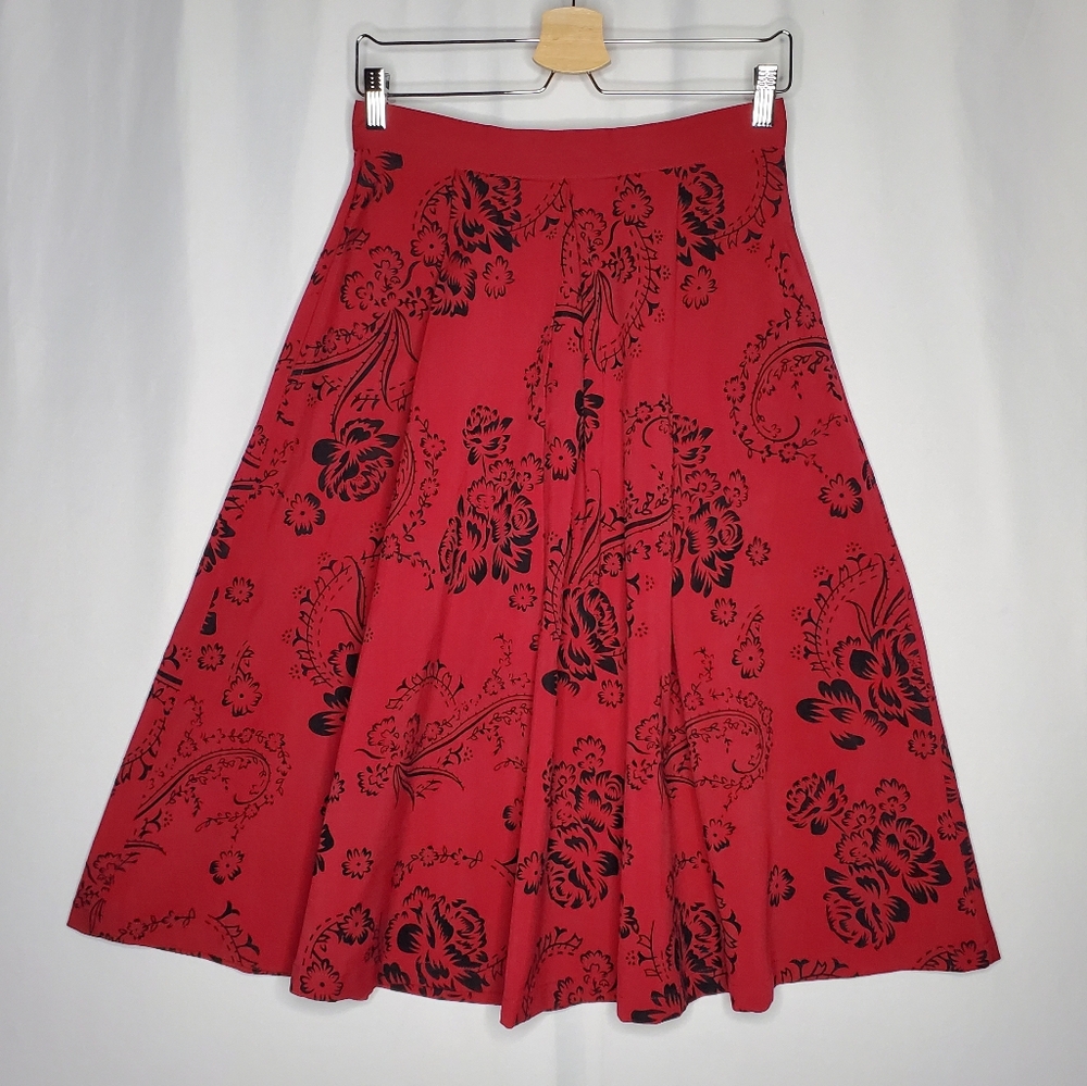 Tatyana Bettie Page Full Retro 50s Skirt Medium Red Circle Pinup Rockabilly Midi